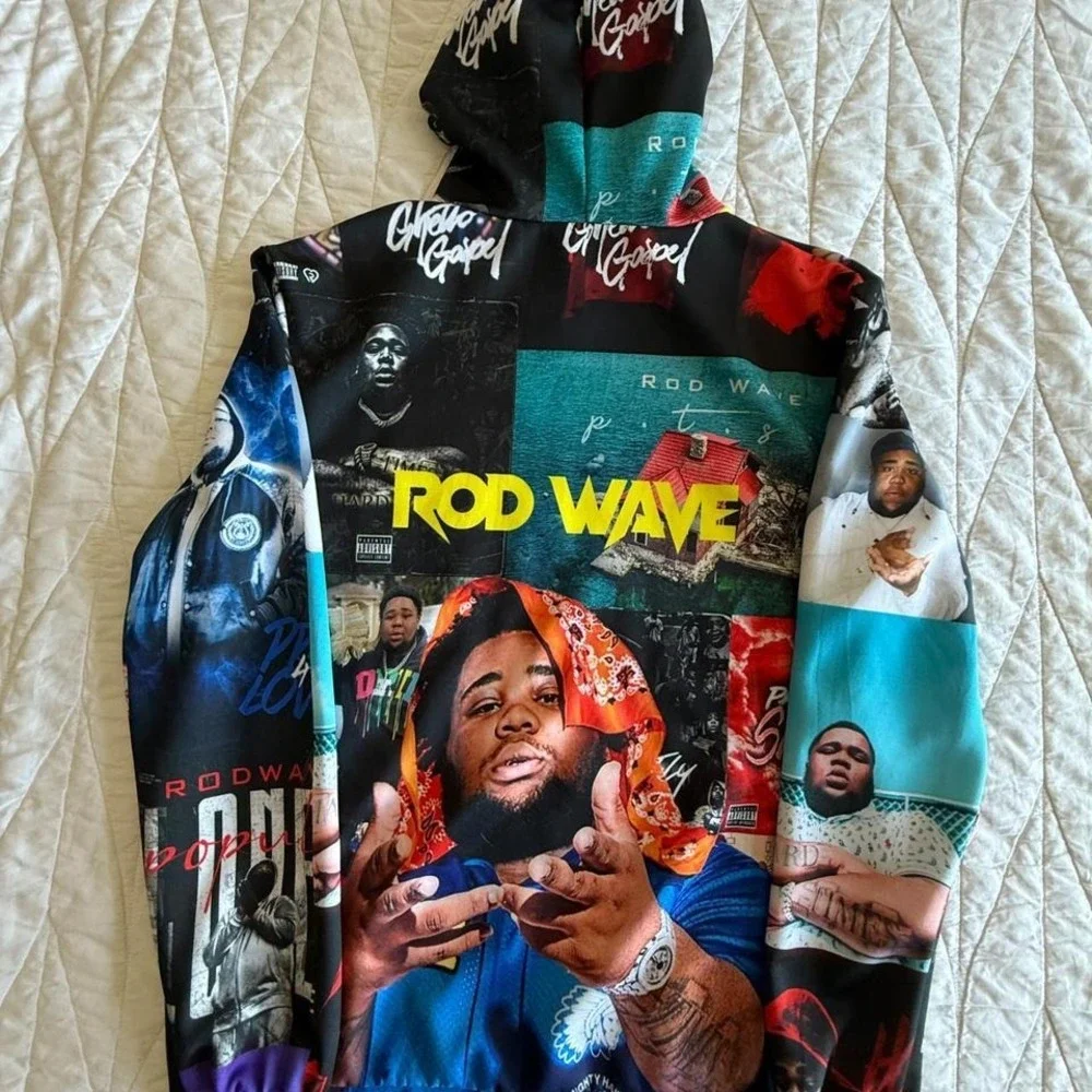 Rod Wave‎ All Over Print Collage Hoodie Mens Small Multi Color Hip Hop Rap Merch